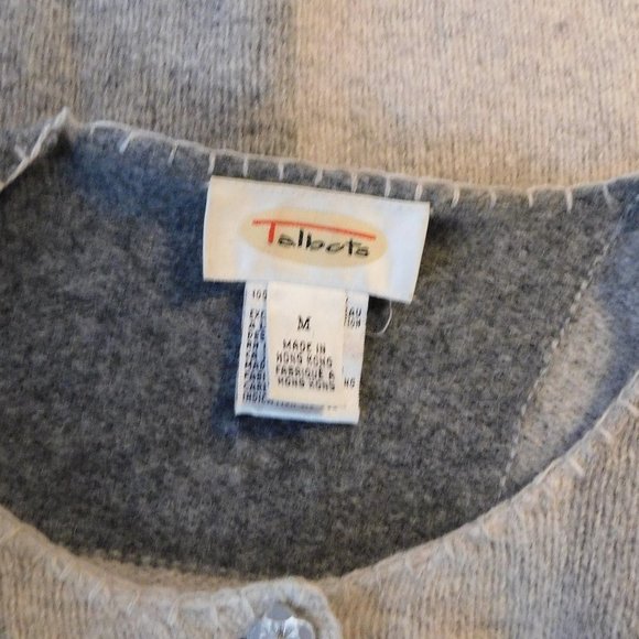 Talbots 100% Lambswool Flower Stitched Button Front Cardigan - Picture 11 of 12